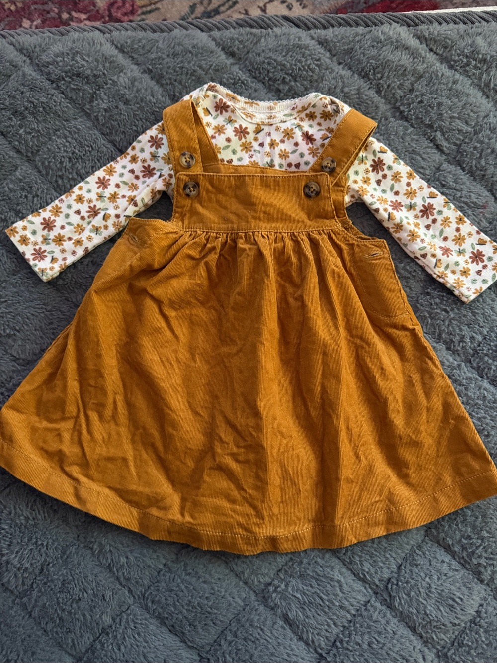 Carter's Mustard Corduroy Pinafore Dress with Floral Top